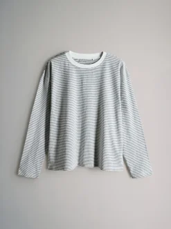 The Set - lot de 4 t-shirts décontractés à manches longues 100% coton Vert clair/Rose/Blanc/Rayure Discount