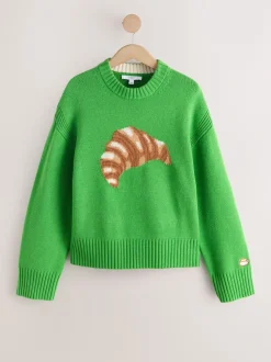 Next Vert croissant graphique - Pull à col rond à manches longues en laine