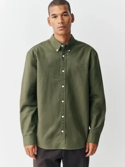 Next - Ajustement régulier - Chemise Oxford à manches longues vert foncé Discount