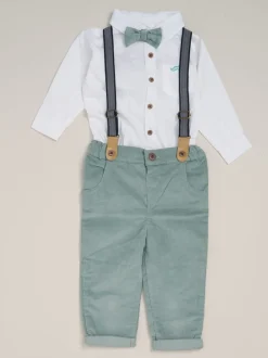 Little Gent - nœud papillon en velours côtelé avec nœud papillon et pantalon avec bretelles vert foncé Discount