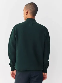 Next vert foncé - Logo cerf - Pull N.Premium Coupe classique 100% Coton Premium à fermeture éclair Hot