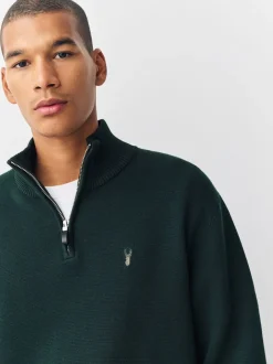 Next vert foncé - Logo cerf - Pull N.Premium Coupe classique 100% Coton Premium à fermeture éclair Hot