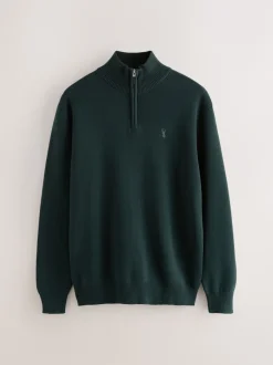 Next vert foncé - Logo cerf - Pull N.Premium Coupe classique 100% Coton Premium à fermeture éclair Hot