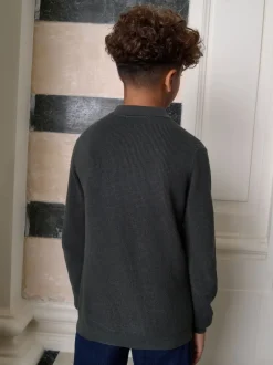 Next - Polo texturé à manches longues (3-16ans) vert foncé Best