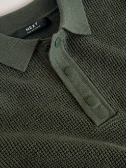 Next - Polo texturé à manches longues (3-16ans) vert foncé Best