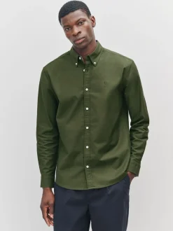 Next - Slim Fit (Slim Fit) - Chemise Oxford à manches longues vert foncé Outlet