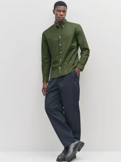 Next - Slim Fit (Slim Fit) - Chemise Oxford à manches longues vert foncé Outlet