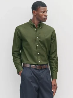 Next - Slim Fit (Slim Fit) - Chemise Oxford à manches longues vert foncé Outlet