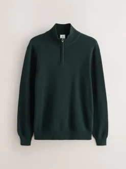 Next - Uni - Pull N.Premium Coupe classique 100% Coton Premium à fermeture éclair vert foncé Clearance