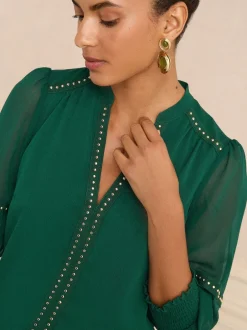 Love & Roses Vert forêt - Chemisier à manches 3/4 avec col en V Online