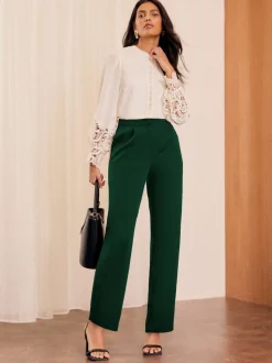 Love & Roses Vert forêt - Pantalons Coupe droite Sale