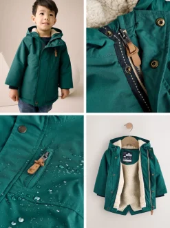 Next - Parka imperméable doublée de borg (3mois-7ans) Vert forêt Clearance
