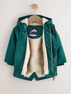 Next - Parka imperméable doublée de borg (3mois-7ans) Vert forêt Clearance