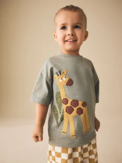 Next - T-shirt appliqué Manches courtes (3mths-7yrs) Vert girafe Online