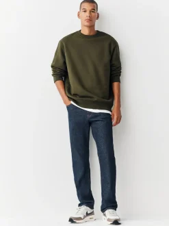 Next - Ajustement régulier - Sweat-shirt épais à Col rond riche en coton Vert kaki