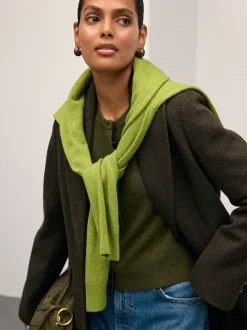 Next - Cardigan ajusté ultra-doux à col rond en laine Vert kaki Outlet