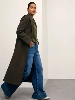 Next - Cardigan ajusté ultra-doux à col rond en laine Vert kaki Outlet