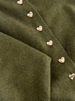 Next - Cardigan ajusté ultra-doux à col rond en laine Vert kaki Outlet