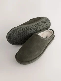 Next Vert kaki - Chaussons mules en daim doublés de fausse fourrure Signature Sale