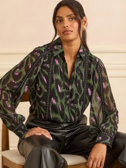 Love & Roses Vert kaki - Chemise à manches longues boutonnée Online