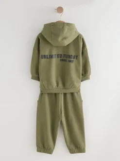 Next Vert kaki - Ensemble Sweat-shirt à capuche et Survêtement à slogan (3mois-7ans) New