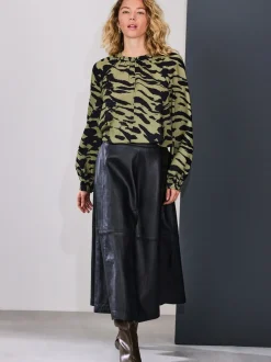 Next - Chemisier manches longues à col V Vert kaki à imprimé animal Online