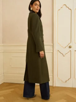 Love & Roses Vert kaki - Manteau long à double boutonnage avec col en similicuir en PU Best