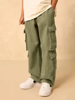 Next Vert kaki - Pantalon cargo en coton tissé en sergé (3-16ans) Hot