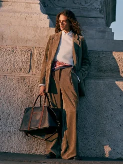 Next Vert kaki - Pantalon large en velours côtelé Discount