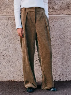 Next Vert kaki - Pantalon large en velours côtelé Discount