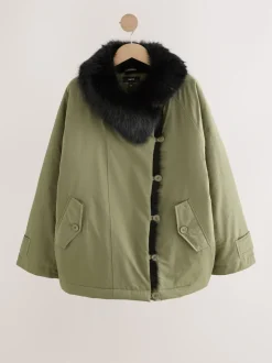 Next Vert kaki - Parka avec bordure contrastée en fausse fourrure Best