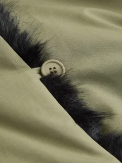 Next Vert kaki - Parka avec bordure contrastée en fausse fourrure Best