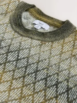 Next Vert kaki - Pulls décontractés à col rond à motif ombre losanges texturé en laine Outlet