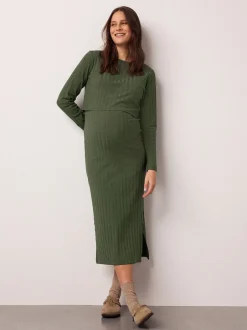 Next Vert kaki - Robe de grossesse à manches longues et allaitement Sale