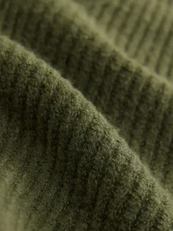 Next Vert kaki - Robe mi-longue très douce à col en V en laine Best