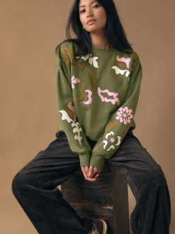 Next Vert kaki - Sweat-shirt avec détails appliqués