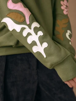 Next Vert kaki - Sweat-shirt avec détails appliqués