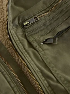 Next Vert kaki - Veste zippée doublée de peau de mouton Online