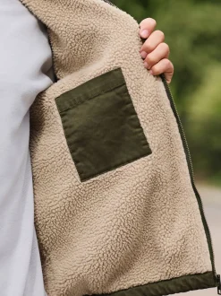 Next Vert kaki - Veste zippée doublée de peau de mouton Online