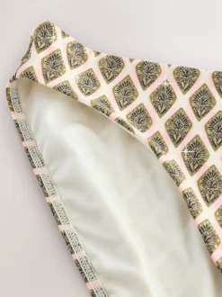 Next - Bas de bikini Vert kaki/Cream Woodblock à la feuille d'aluminium Best