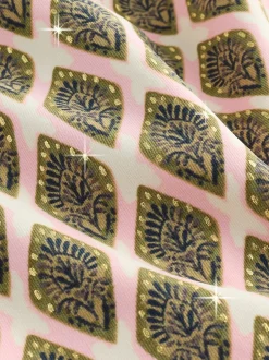 Next - Bas de bikini Vert kaki/Cream Woodblock à la feuille d'aluminium Best