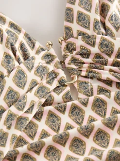 Next Vert kaki/Cream Woodblock à la feuille d'aluminium - Maillot de bain Urim Tummy Control à décolleté plongeant Discount