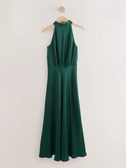 Next - Texture Satin Licol Sans manches Mi-long Robe Vert émeraude