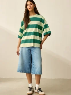 Next - T-shirt oversize décontracté boxy épais à col ras du cou Vert Monochrome Outlet