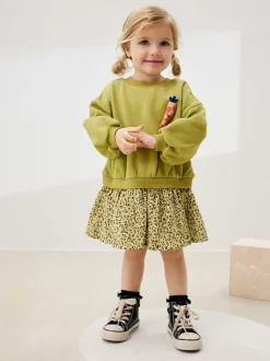 Next Vert motif carrot - Robe sweat à jupe en maille (3mois7ans) Hot