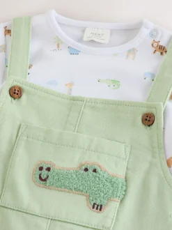 Next Vert motif safari Animal - Ensemble salopette et body en sergé pour bébé (0mths-2yrs) Outlet