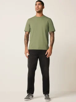 Next - Ajustement régulier - T-shirt Essential Col rond en coton Vert mousse Outlet