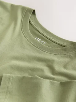 Next - Ajustement régulier - T-shirt Essential Col rond en coton Vert mousse Outlet