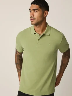 Next - Ajustement régulier - Polo Manches courtes Pique Vert mousse Discount