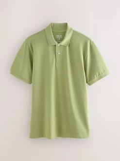 Next - Ajustement régulier - Polo Manches courtes Pique Vert mousse Discount